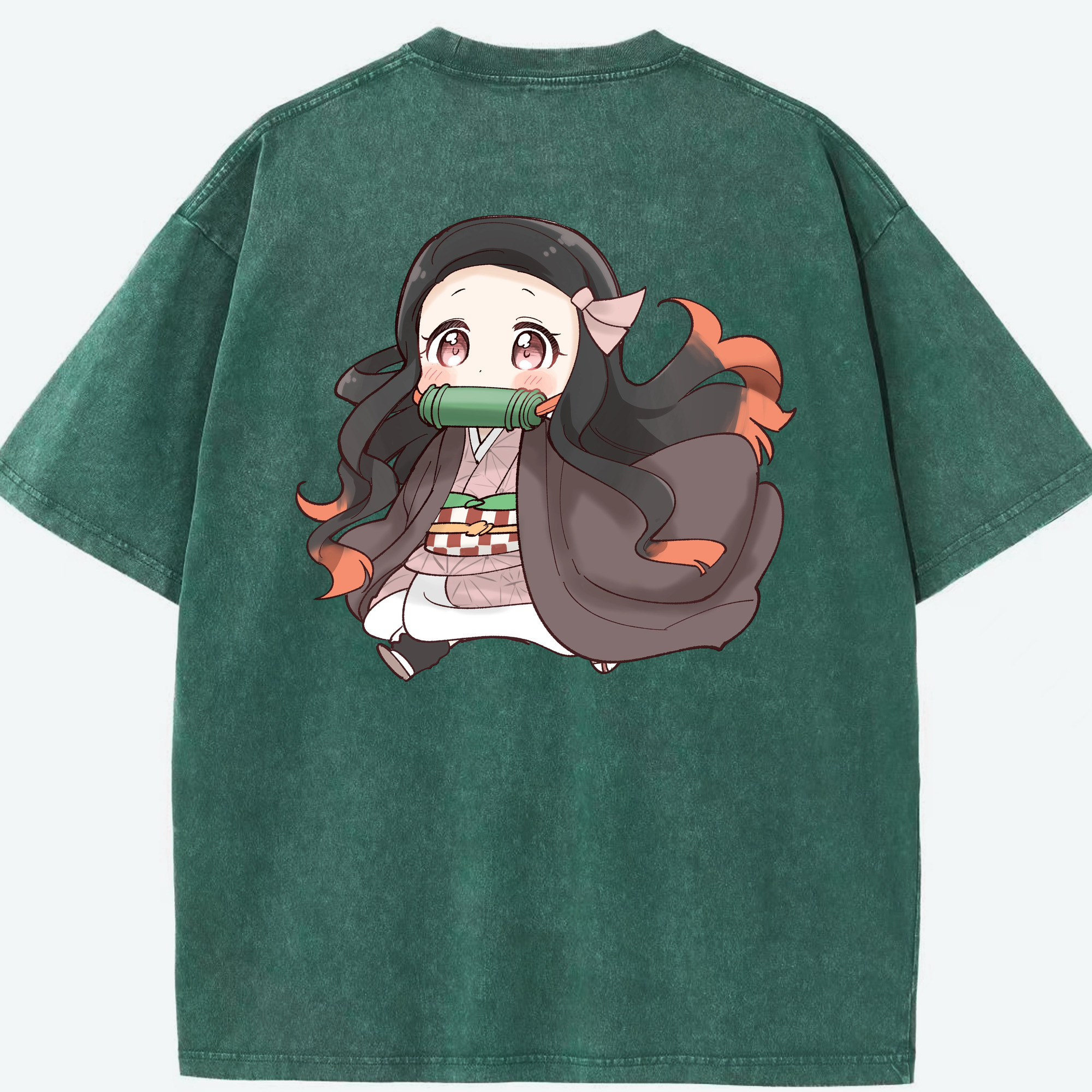 （画像用） 鬼滅の刃（きめつのやいば）竈門 禰󠄀豆子／かまど ねずこ Kamado Nezuko 綿100% ヴィンテージ風 半袖Tシャツ（背面プリント）